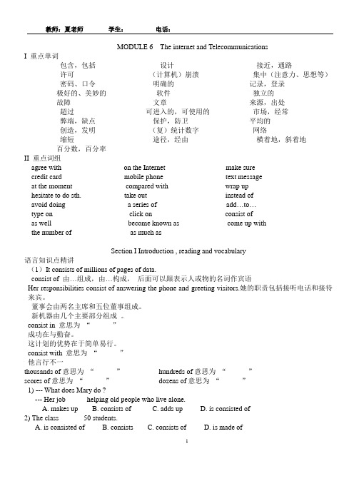 必修一module6 The internet and Telecommunications知识点讲解及练习