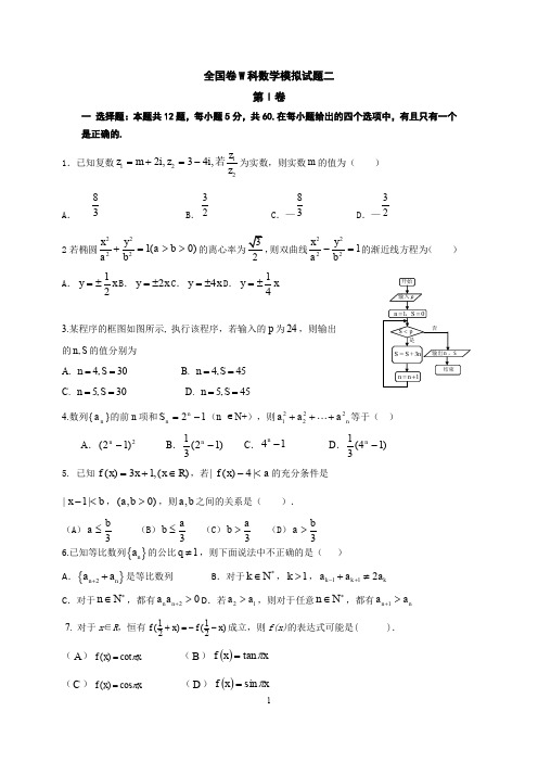 全国新课标2016届高三考前冲刺数学理科试题(二)含答案