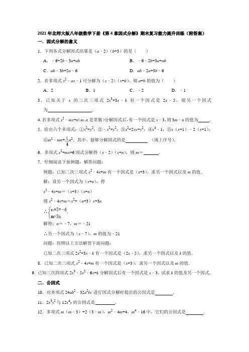 《第4章因式分解》期末复习能力提升训练(附答案)2020-2021学年八年级数学北师大版下册