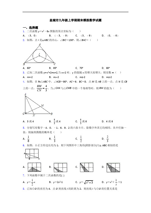 盐城市九年级上学期期末模拟数学试题