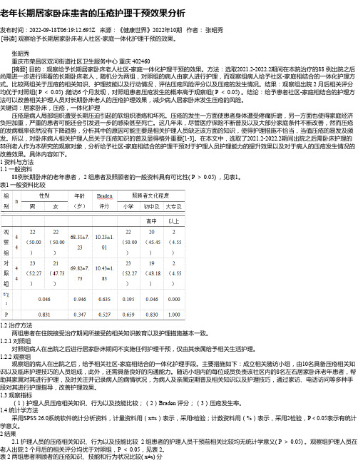 老年长期居家卧床患者的压疮护理干预效果分析