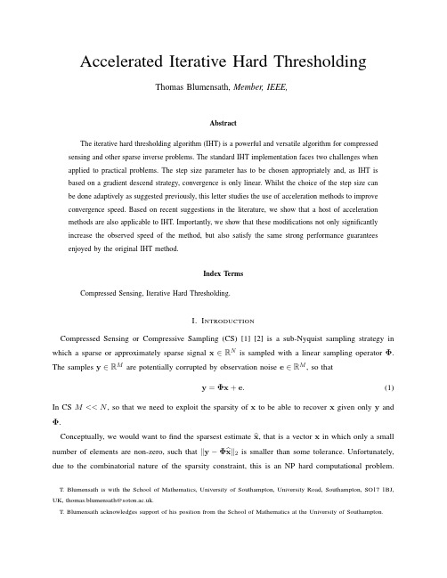 Accelerated iterative hard thresholding