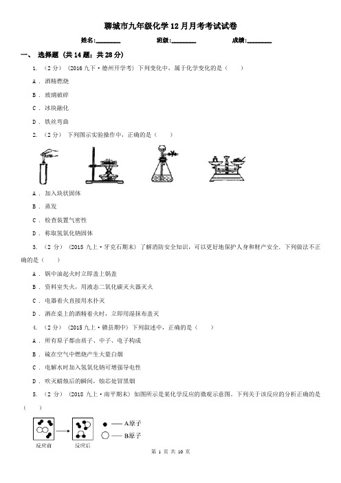 聊城市九年级化学12月月考考试试卷