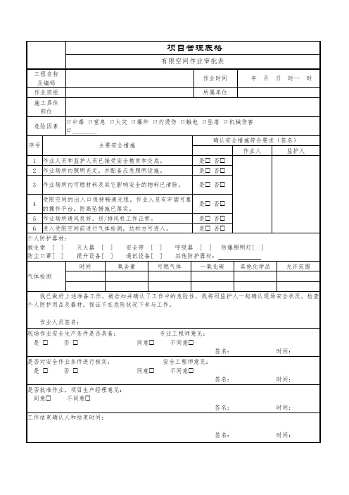 有限空间作业审批表