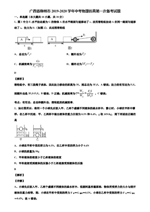 广西省柳州市2019-2020学年中考物理仿真第一次备考试题含解析