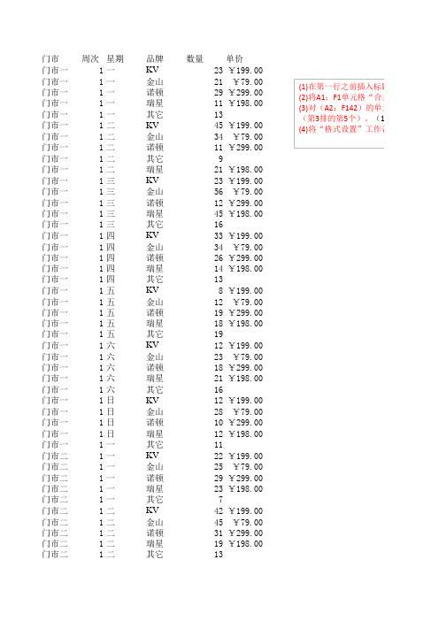 计算机基础会考EXCEL练习1