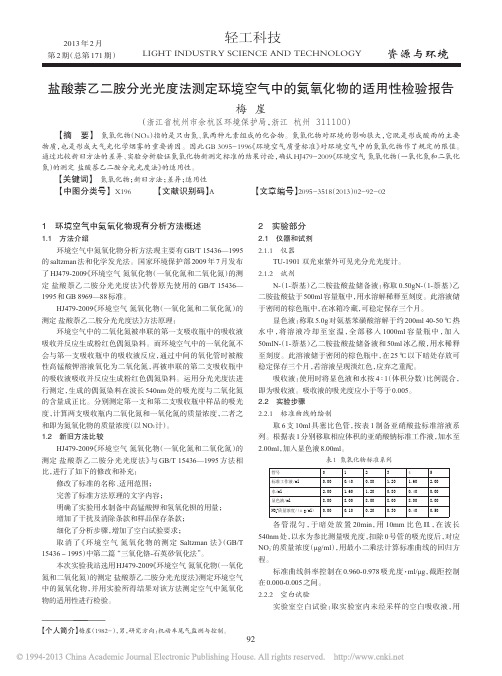 盐酸萘乙二胺分光光度法测定环境空气中的氮氧化物的适用性检验报告_梅崖