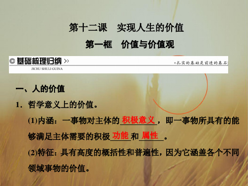 2017高中政治必修四课件:第四单元 第十二课 第一框 价值与价值观 精品