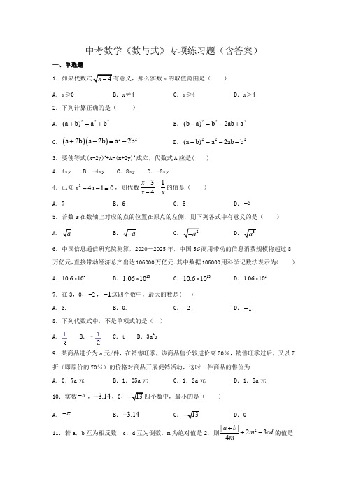 中考数学《数与式》专项练习题(含答案)