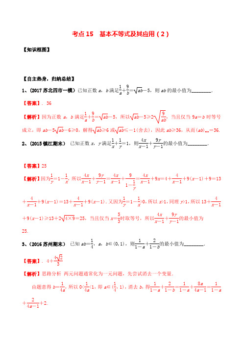 2020年高考数学二轮提升专题训练考点15 基本不等式及其应用(2)