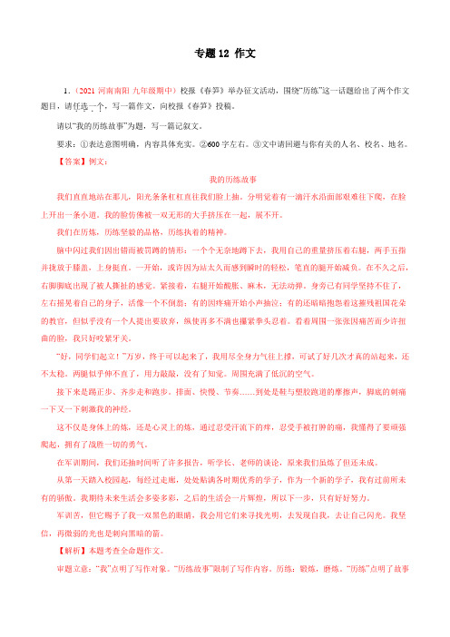 作文(专题过关)-2022-2023学年九年级语文上学期期中期末考点大串讲(部编版)(解析版)