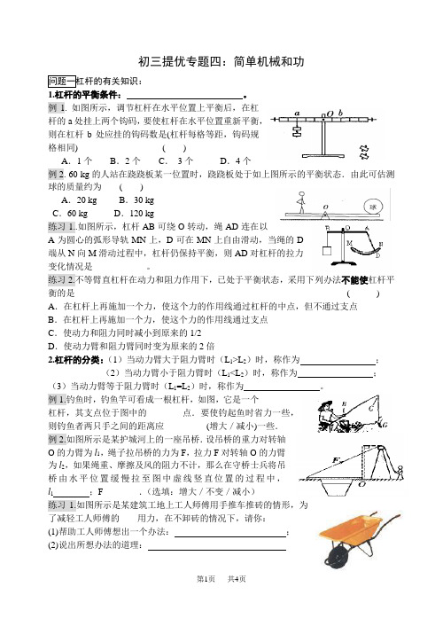 初三提优专题四：简单机械和功