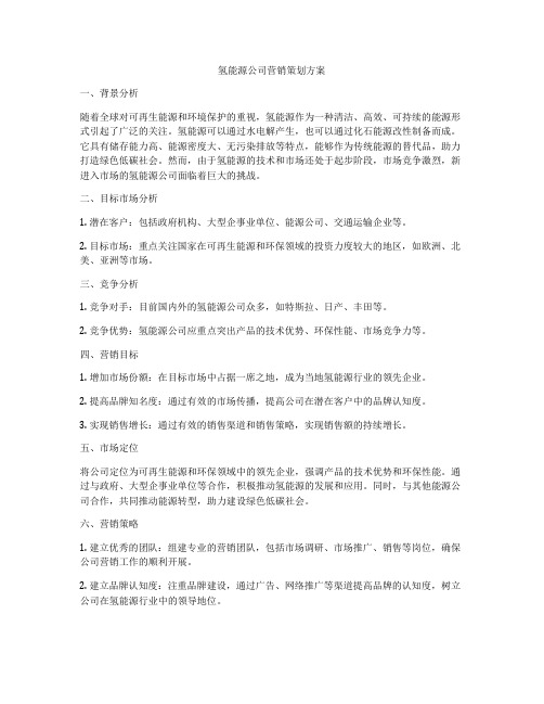 氢能源公司营销策划方案