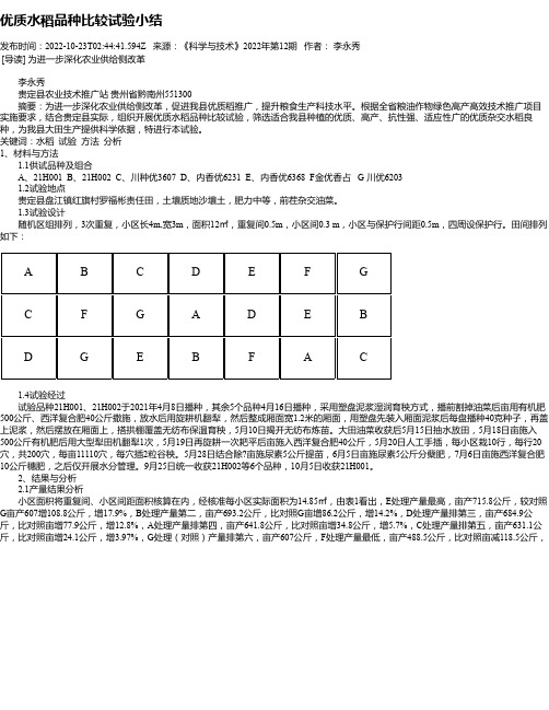 优质水稻品种比较试验小结