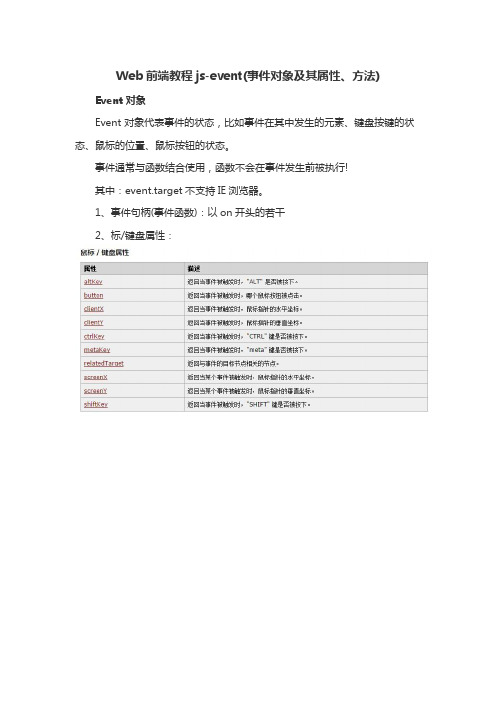 Web前端教程js-event(事件对象及其属性、方法)