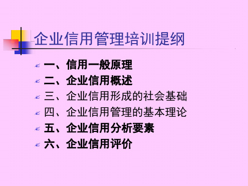 企业信用管理培训 企业信用管理培训教材提纲