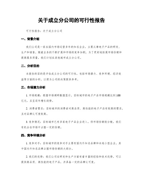 关于成立分公司的可行性报告