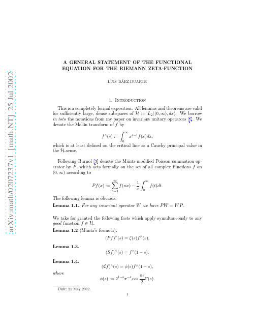 A general statement of the functional equation for the Riemann zeta-function