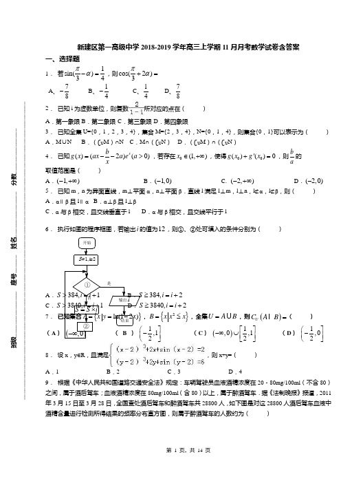 新建区第一高级中学2018-2019学年高三上学期11月月考数学试卷含答案