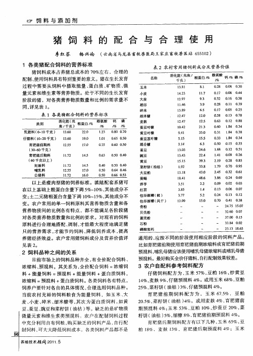 猪饲料的配合与合理使用