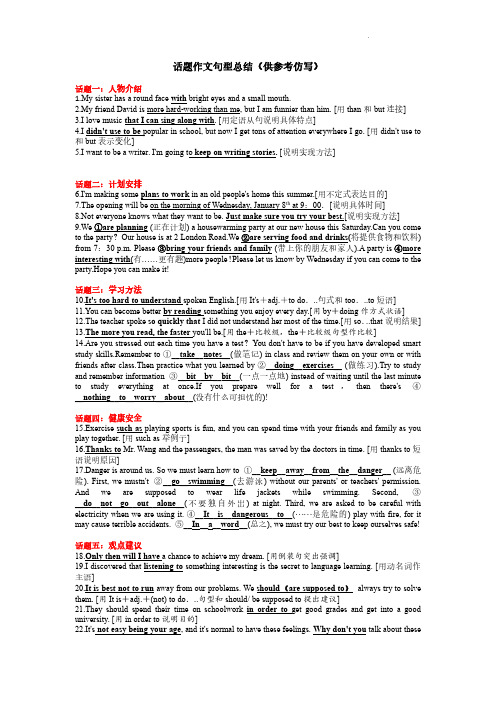 2024年中考英语话题作文句型总结(供参考仿写)