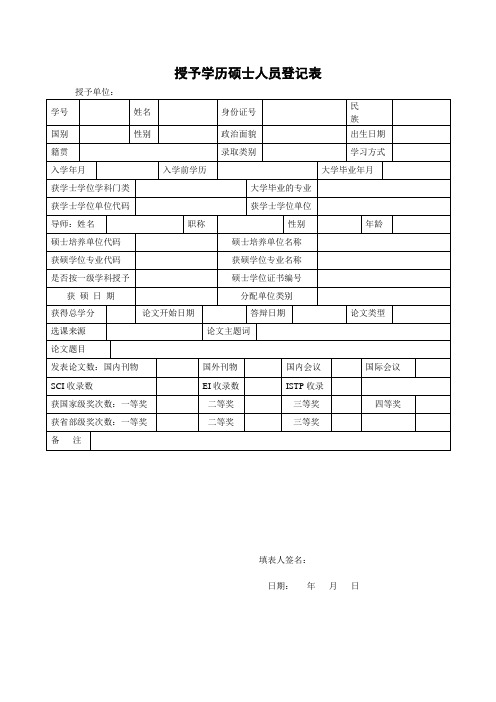 授予学历硕士人员登记表