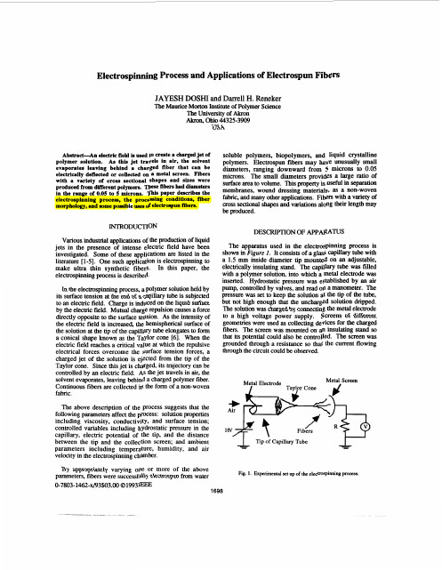 Electrospinning Process and Applications of Electrospun Fibers