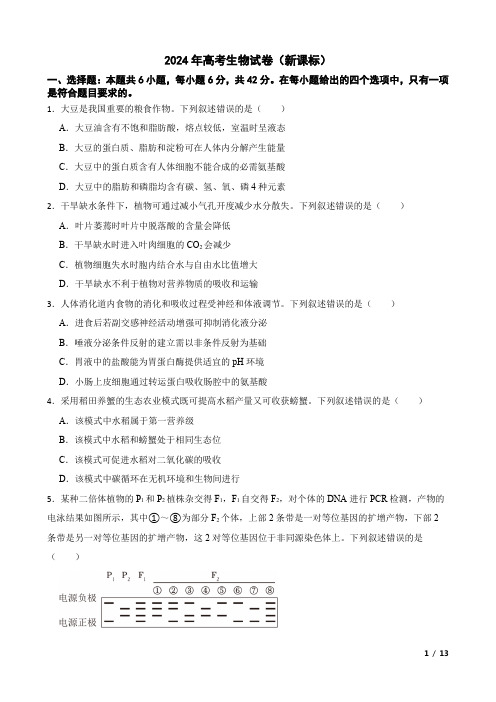 2024年高考生物试卷(新课标)(含答案及详细解析)