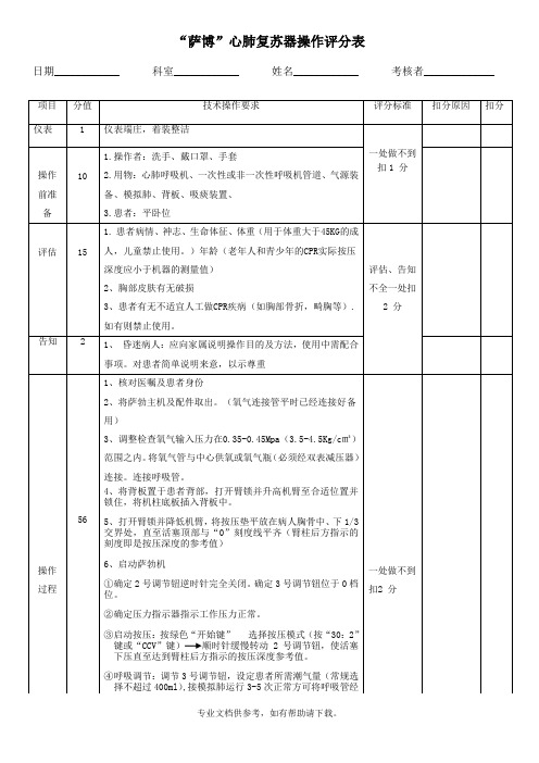 “萨博”心肺复苏器操作评分标准