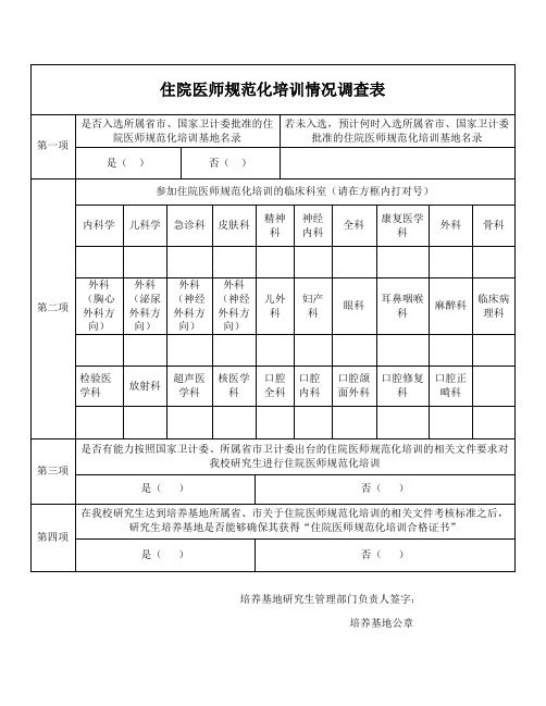 住院医师规范化培训情况调查表