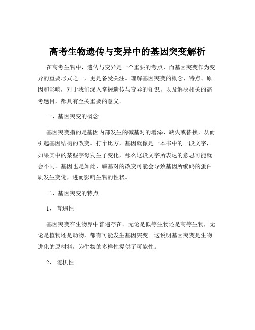 高考生物遗传与变异中的基因突变解析