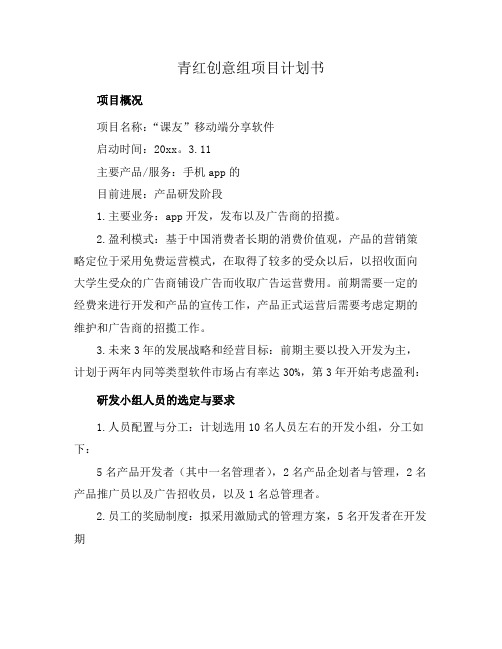 青红创意组项目计划书