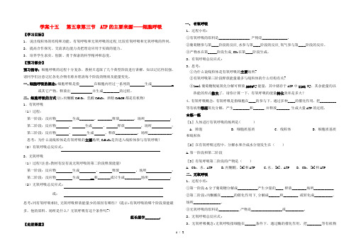 高中生物 细胞呼吸学案 新人教版必修1