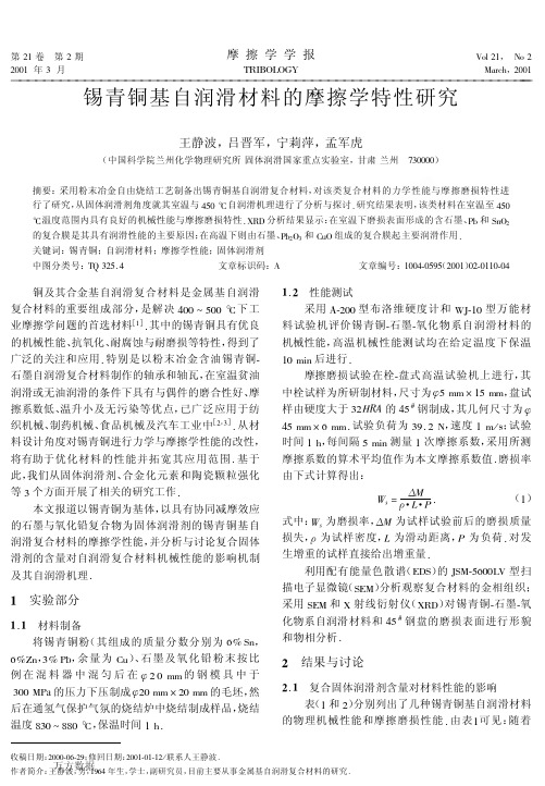 锡青铜基自润滑材料的摩擦学特性研究