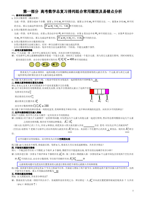 高考数学总复习排列组合常用题型及易错点分析