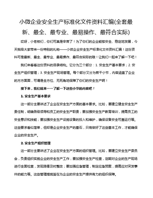 小微企业安全生产标准化文件资料汇编(全套最新、最全、最专业、最易操作、最符合实际)