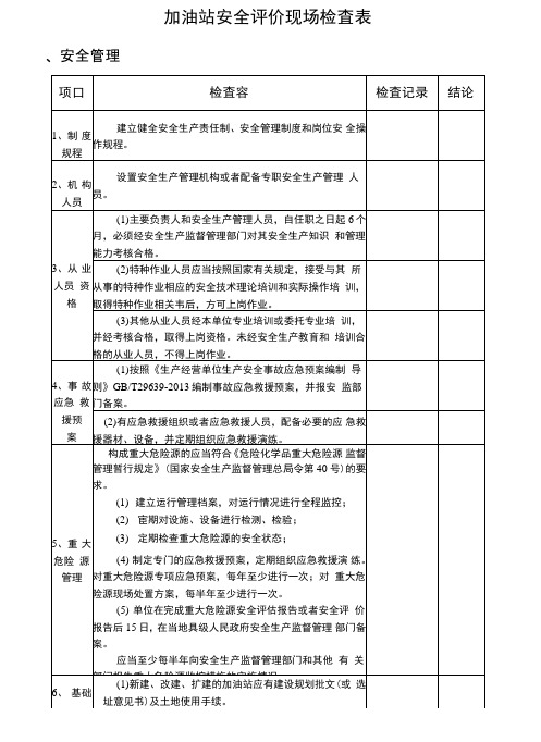 加油站安全评价现场检查表