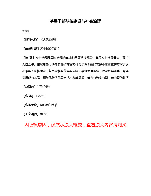 基层干部队伍建设与社会治理