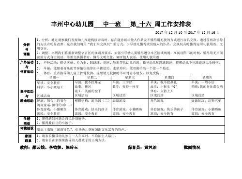 中班第十六周周计划