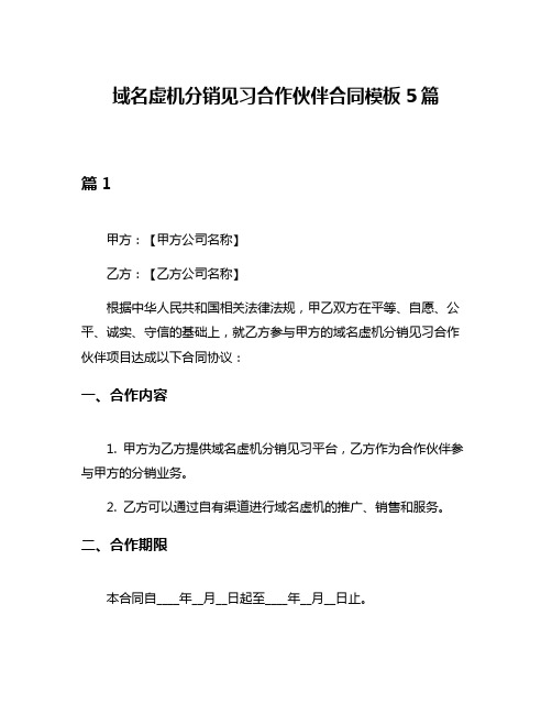 域名虚机分销见习合作伙伴合同模板5篇