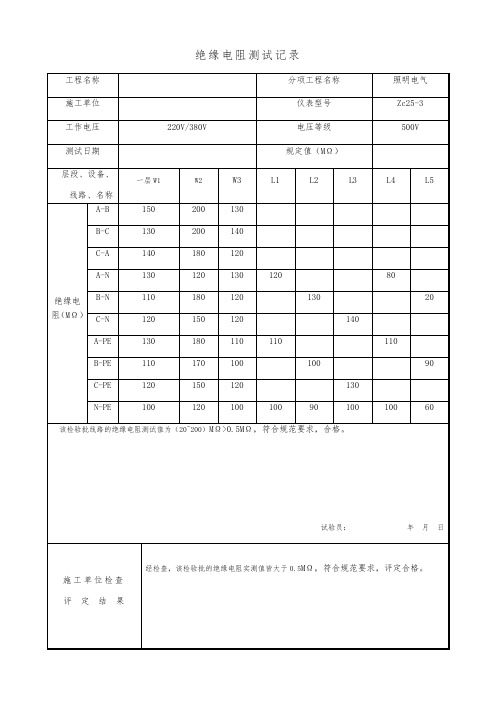 给排水全套表格及电气照明表格