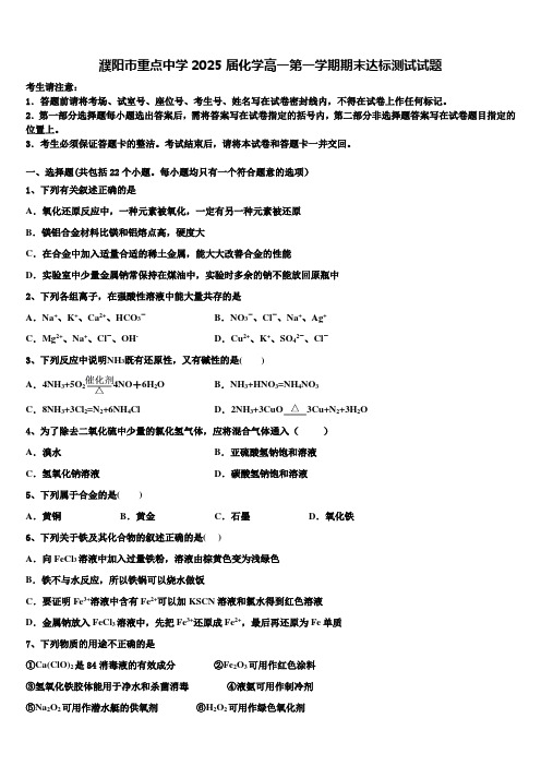 濮阳市重点中学2025届化学高一第一学期期末达标测试试题含解析