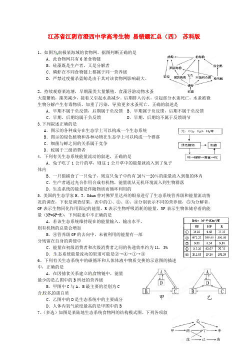 江苏省江阴市澄西中学高考生物 易错题汇总(四) 苏科版