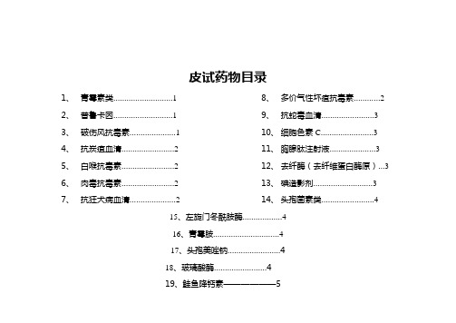 常用药物皮试液浓度一览表