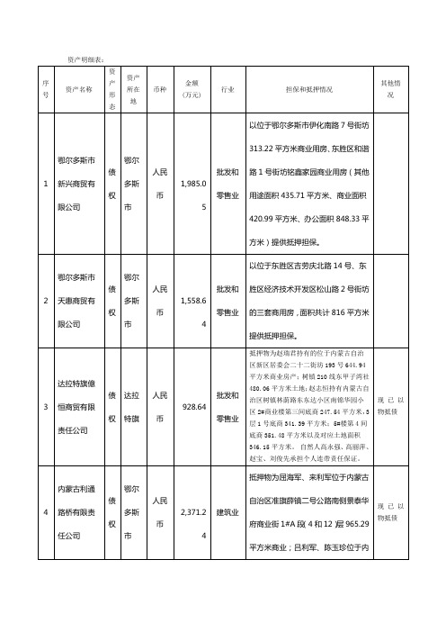 资产明细表-信达资产