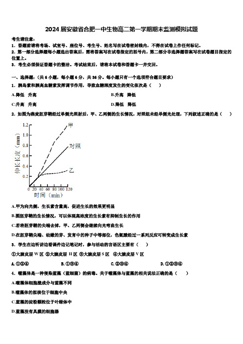 2024届安徽省合肥一中生物高二第一学期期末监测模拟试题含解析