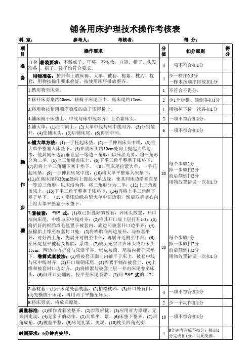 铺备用床考核标准