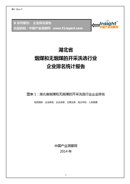 湖北省烟煤和无烟煤的开采洗选行业企业排名统计报告