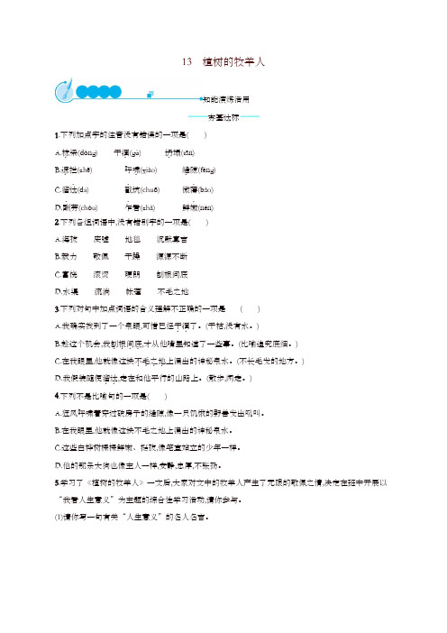 2019年秋统编版七年级语文上册第四单元13植树的牧羊人课后练习题