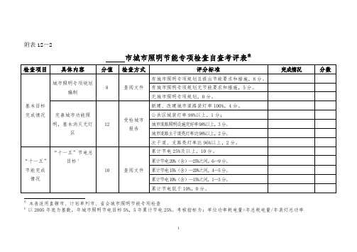 城市照明节能专项检查自查考评表